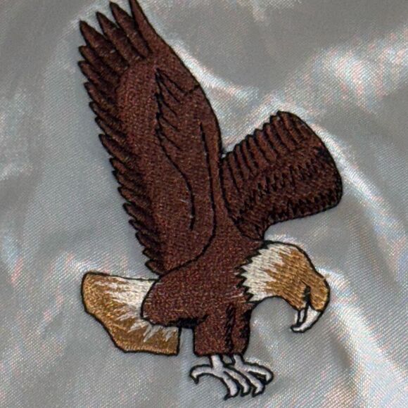 Vintage Satin Silver Gray Striped Rare Eagle Patch Nylon Bomber Jacket Men’s Lar - Picture 3 of 13